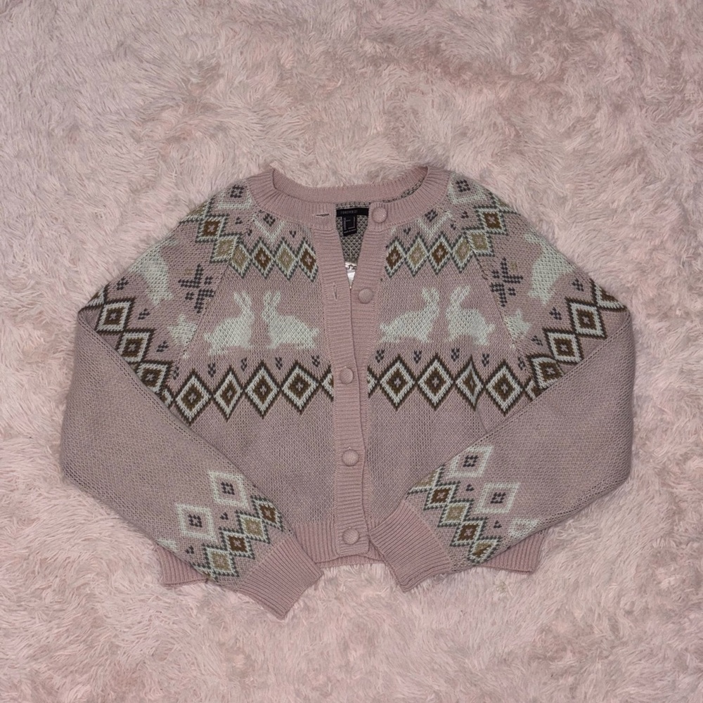 Forever 21 Bunny Fair Isle Knit Cardigan Sweater Size L NWT